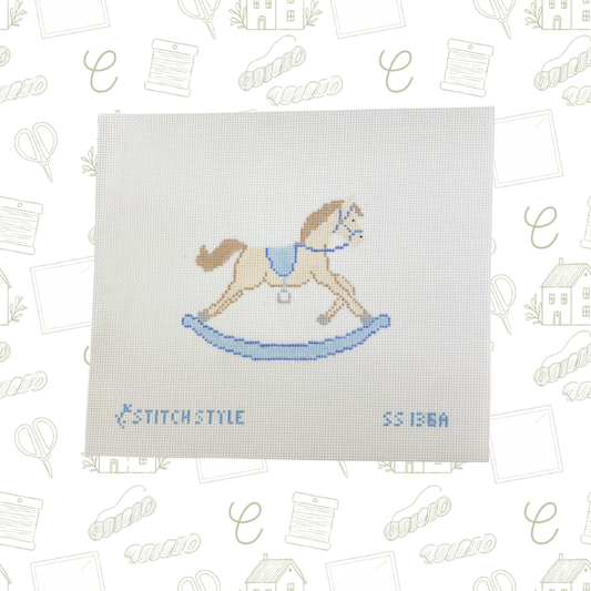 Blue Rocking Horse Needlepoint Canvas, 18 Mesh, 3.5" x 4.5"  Design Size