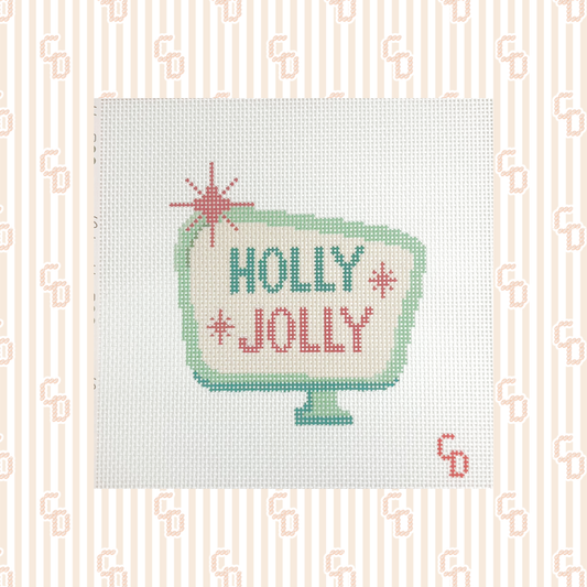 Holly Jolly Sign Needlepoint Canvas, 13 Mesh, 4"x4" Design Size