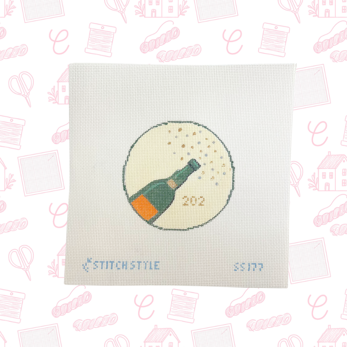 Celebration Champagne Needlepoint Canvas, 18 Mesh, 4" Round