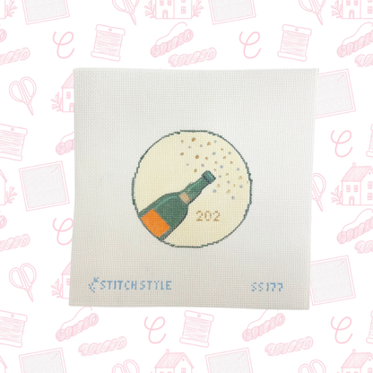 Celebration Champagne Needlepoint Canvas, 18 Mesh, 4" Round