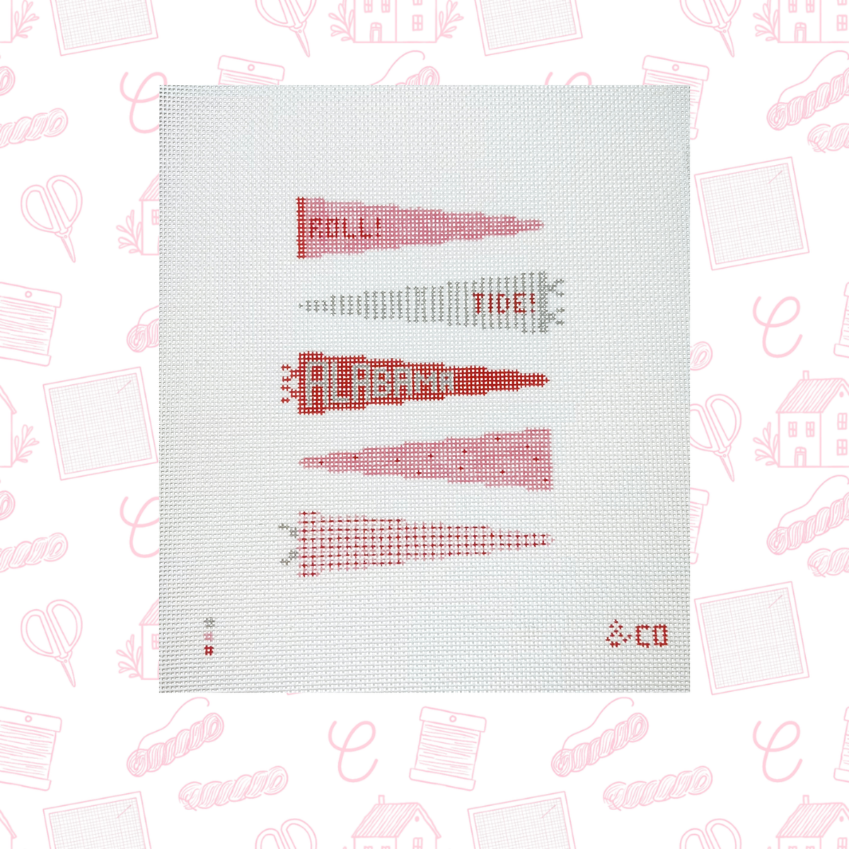 Alabama Pennant Plan Needlepoint Canvas, 18 Mesh, 3.5"x5" Design Size