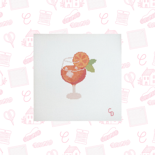 Aperol Spritz Cocktail Needlepoint Canvas, 18 Mesh, 3"x4" Design Size