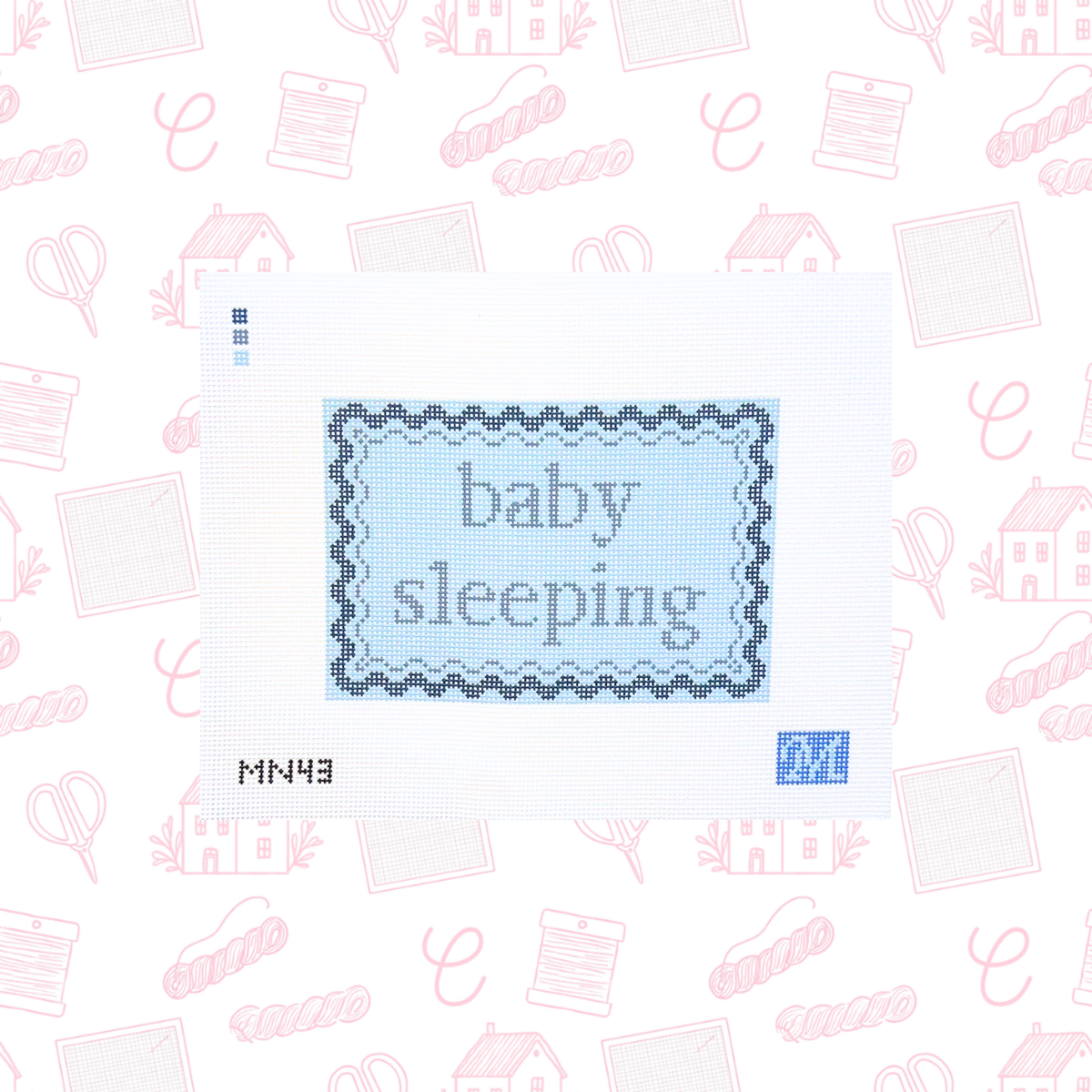 Baby Sleeping Blue with Scallop Boarder Needlepoint Canvas, 13 Mesh, 7.2x4.7" Design Size