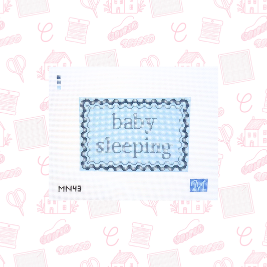 Baby Sleeping Blue with Scallop Boarder Needlepoint Canvas, 13 Mesh, 7.2x4.7" Design Size