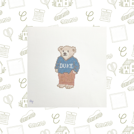 Blue Devil NC College Sweater Bear Needlepoint Canvas, 18 Mesh, 4.5" x2.5" Design Size