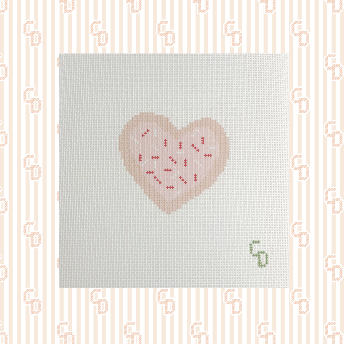 Heart Cookie Needlepoint Canvas, 18 Mesh, 3.5"x3" Design Size