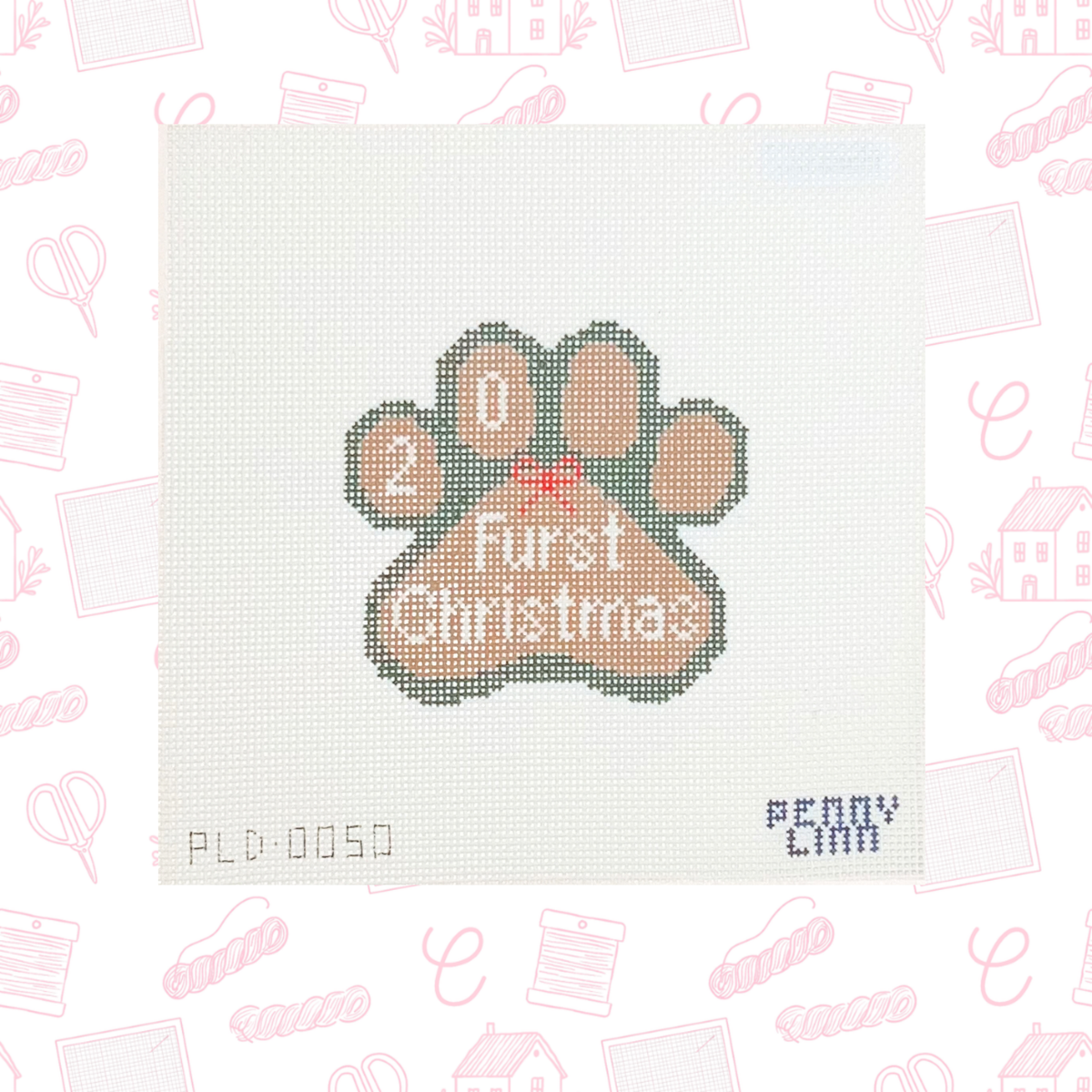 Furst Christmas Paw Print Needlepoint Canvas, 18 Mesh, 4" x 4" Design Size