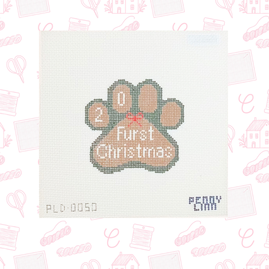 Furst Christmas Paw Print Needlepoint Canvas, 18 Mesh, 4" x 4" Design Size