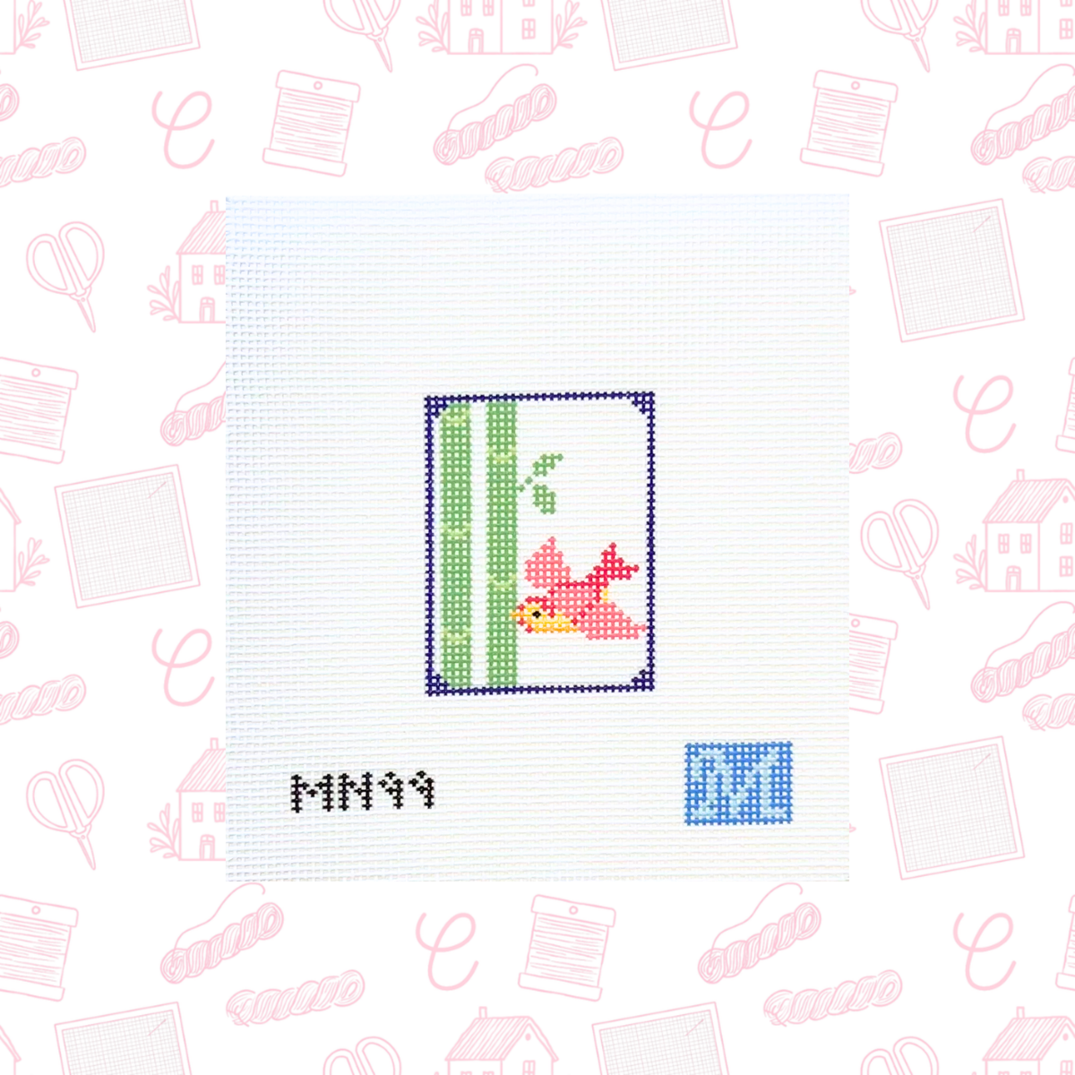 Bird Bam Mahjong Tile Needlepoint Canvas, 13 Mesh, 2.3x3.1” Design Size
