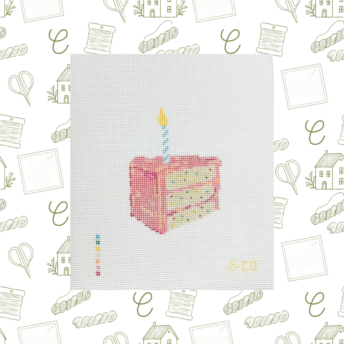 Cake Slice with Candle Needlepoint Canvas, 18 Mesh, 2.5"x3.5" Design Size