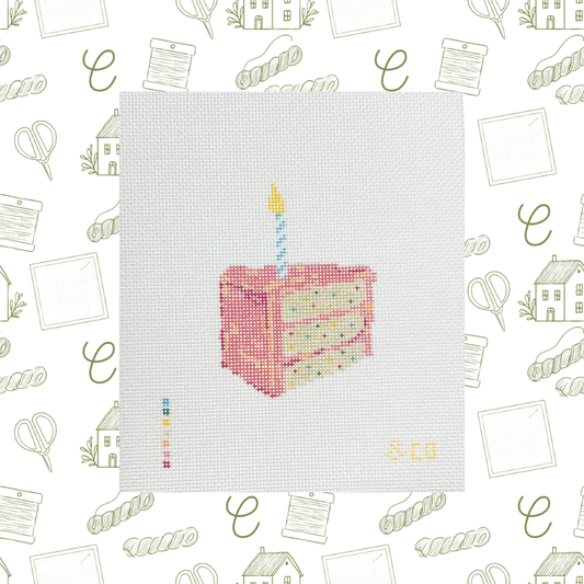 Cake Slice with Candle Needlepoint Canvas, 18 Mesh, 2.5"x3.5" Design Size