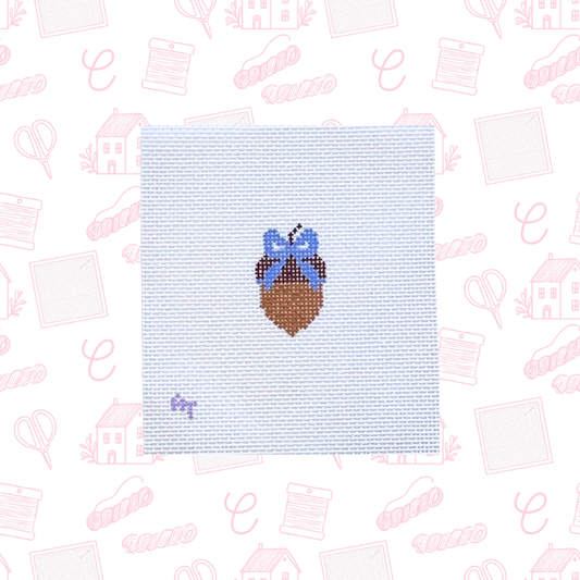 Mini Acorn with Blue Bow Needlepoint Canvas, 18 Mesh, 1.5"x1.5" Design Size