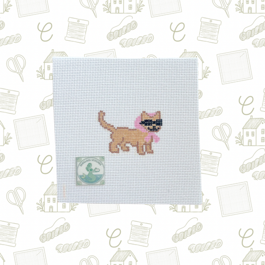Diva Orange Cat with Bonnet Needlepoint Canvas, 18 Mesh, ~2.5"x1.5" Design Size