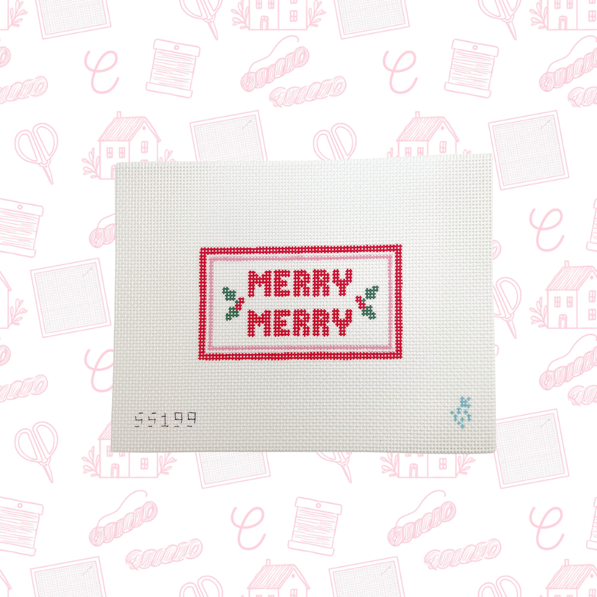 Merry Merry Needlepoint Canvas, 13 Mesh, 5" x 2.5"  Design Size