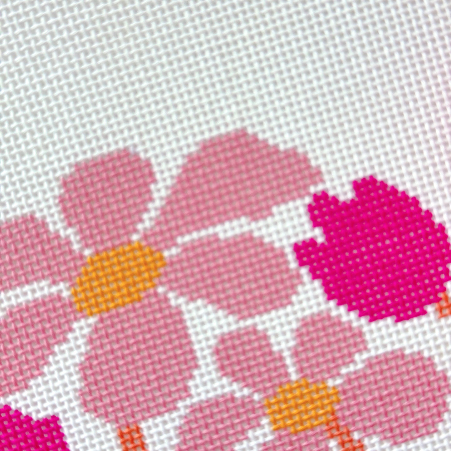 Abstract Boho Pink Flower Round Ornament Needlepoint, Boho Needlepoint Canvas, Spring Needlepoint Canvas, 18 Mesh, 4x4