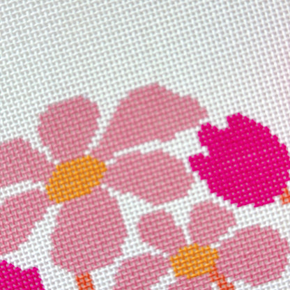 Abstract Boho Pink Flower Round Ornament Needlepoint, Boho Needlepoint Canvas, Spring Needlepoint Canvas, 18 Mesh, 4x4
