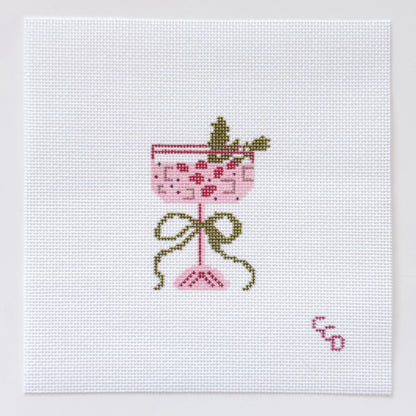 Christmas Cocktail Mini Needlepoint Canvas, Modern Needlepoint, 18 Mesh 2”x3” Design