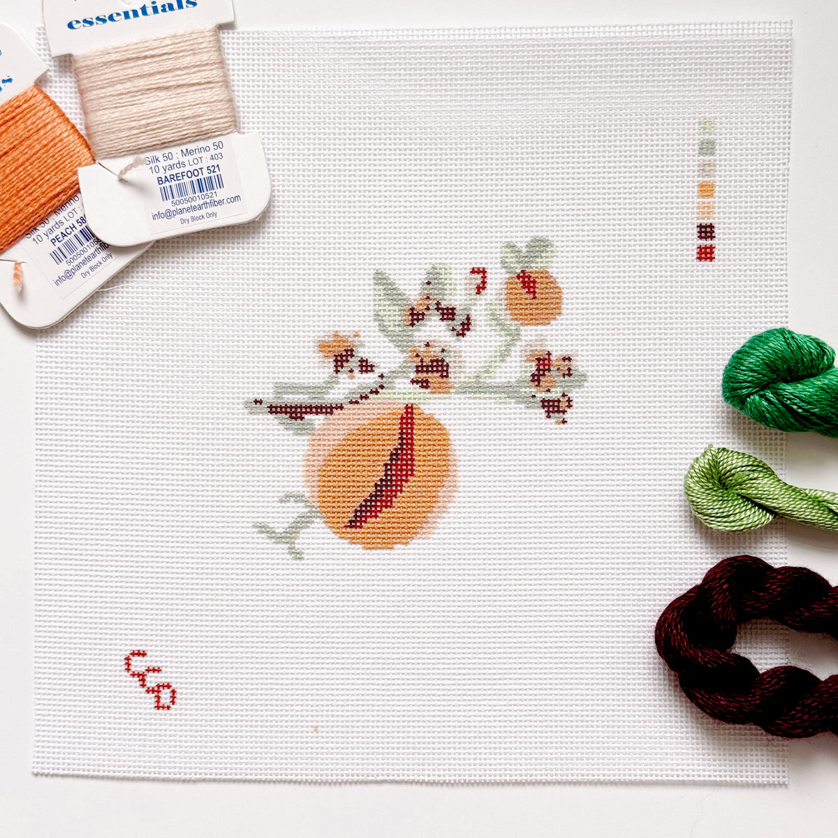Wholesale Exclusive Peach Branch 18 Mesh Hand Painted Needlepoint Canvas 4x4"