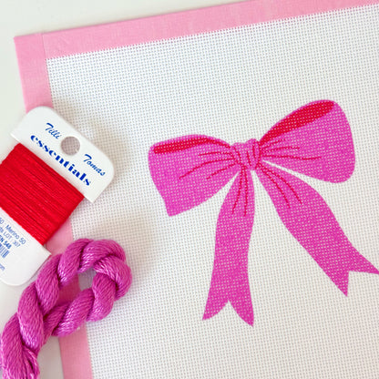 Pink Red Bow 18 Mesh Needlepoint Canvas, Aesthetic Bow Canvas, Artisan Printed Canvas, 4x4 Design
