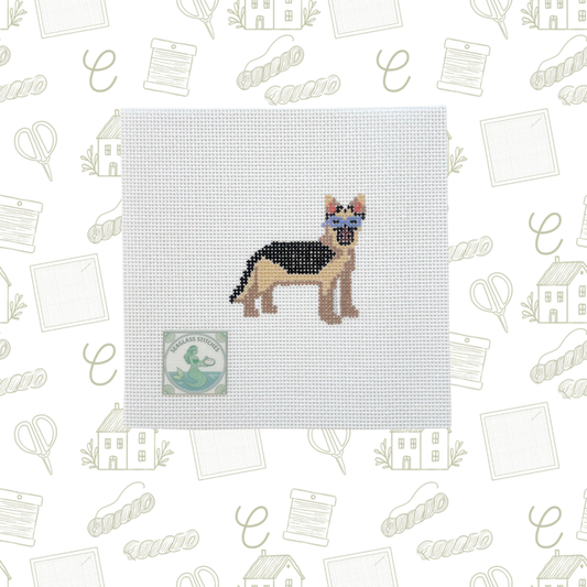 German Shepherd with Blue Sunglasses Needlepoint Canvas, Hand-Painted 18 Mesh