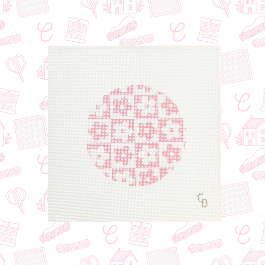 Pink Checkered Flower Round Needlepoint Canvas, 18 Mesh, 4" Round