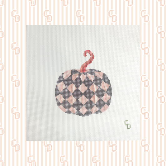 Checkered Pumpkin Needlepoint Canvas, 18 mesh, ~4"x4" Design Size