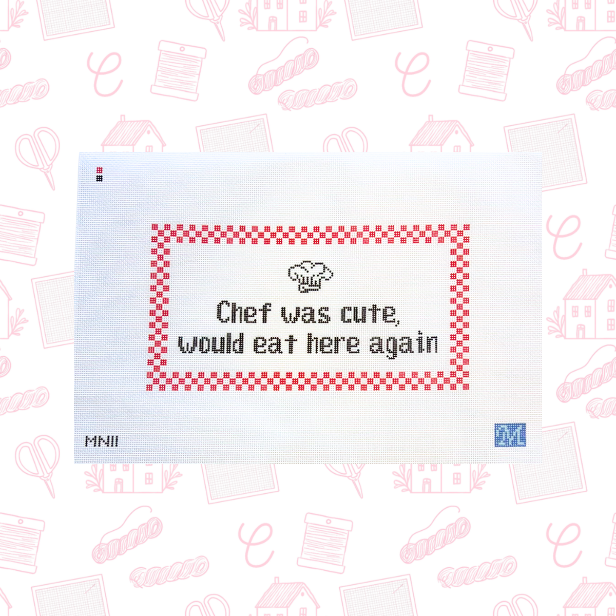 Cute Chef Sign Red Needlepoint Canvas, 18 Mesh, 8.5x4.5" Design Size
