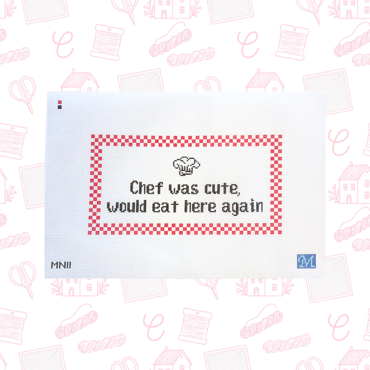 Cute Chef Sign Red Needlepoint Canvas, 18 Mesh, 8.5x4.5" Design Size