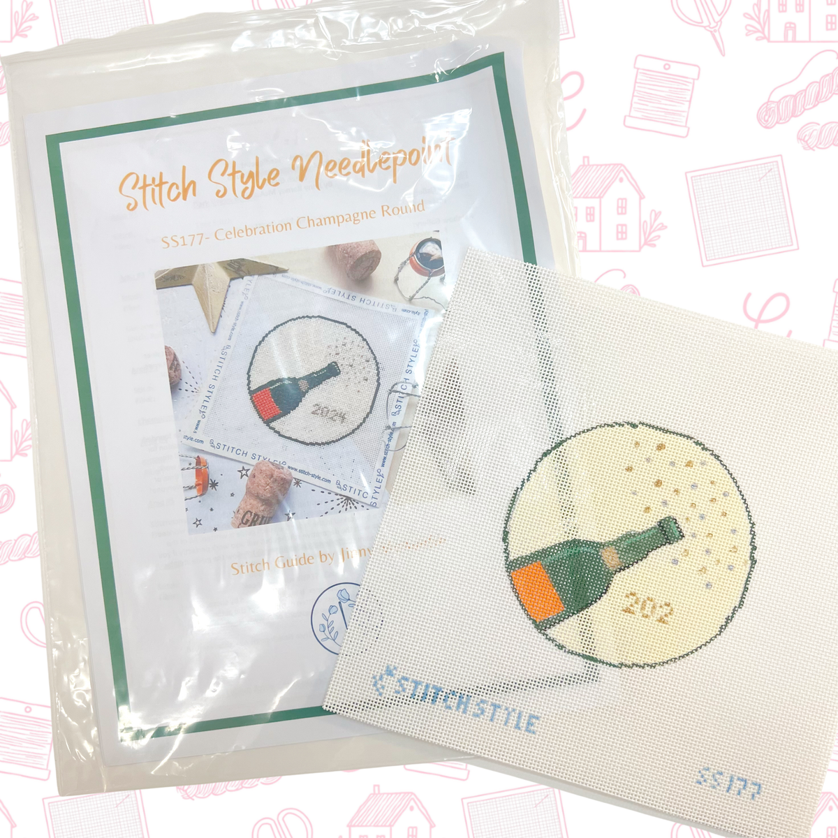 Celebration Champagne Needlepoint Canvas, 18 Mesh, 4" Round