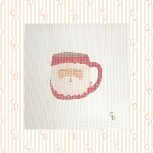 Santa Mug Needlepoint Canvas, 18 Mesh, ~4"x4" Design Size