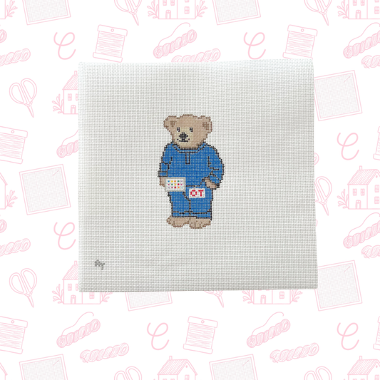 OT Bear in Scrubs Needlepoint Canvas, 18 Mesh, 4.5"x2.5" Design Size