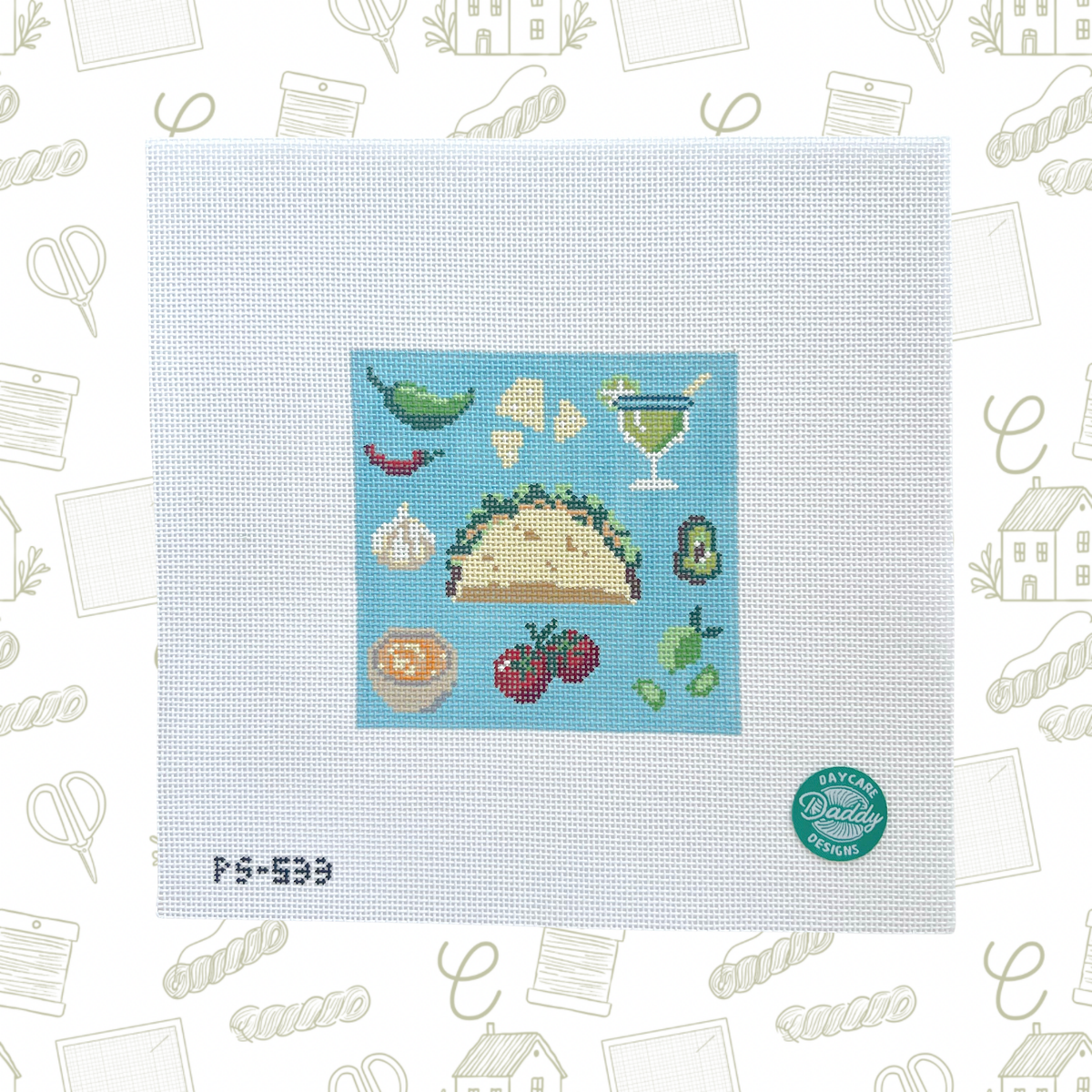Taco Tuesday Square Needlepoint Canvas, 18 mesh, 4"x4" Design Size
