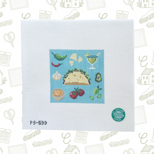 Taco Tuesday Square Needlepoint Canvas, 18 mesh, 4"x4" Design Size