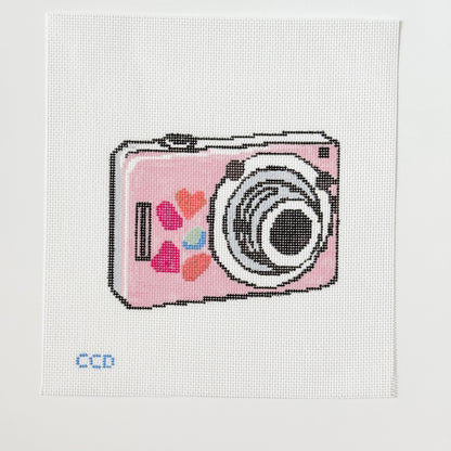 Wholesale Exclusive Pink Digital Camera 18 Mesh Hand Painted Needlepoint Canvas 4”x5”
