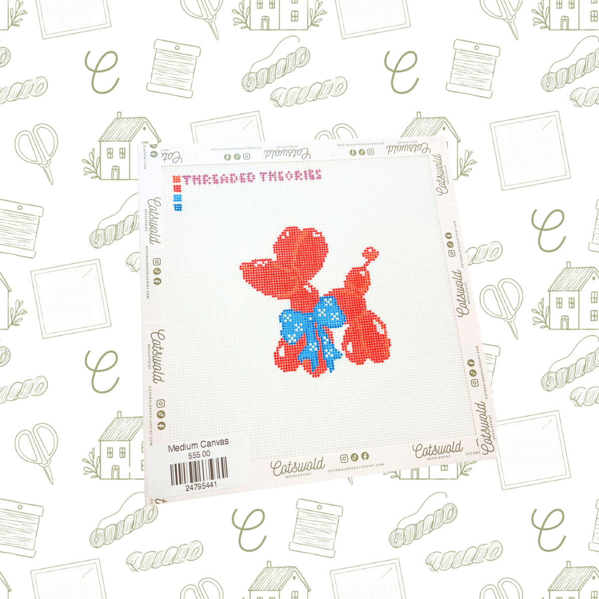 Red Balloon Dog Needlepoint Canvas, 18 Mesh