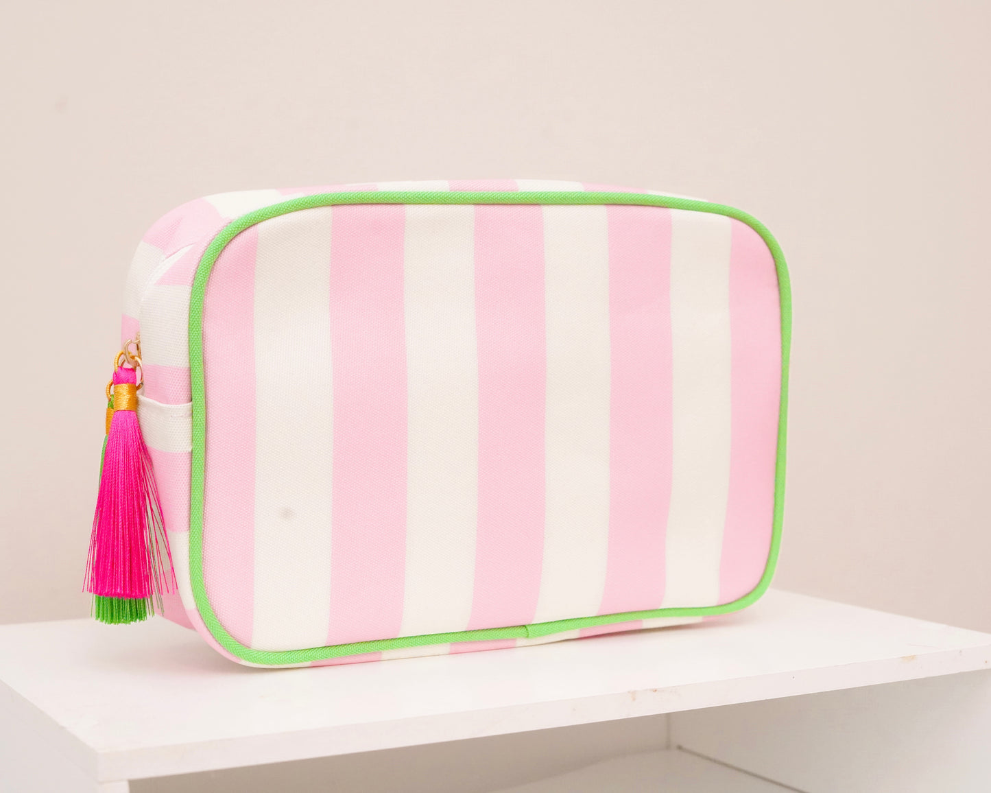 Pink Striped Needlepoint Accessories Zip Pouch, Needlepoint Project Bag
