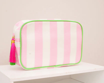 Pink Striped Needlepoint Accessories Zip Pouch, Needlepoint Project Bag