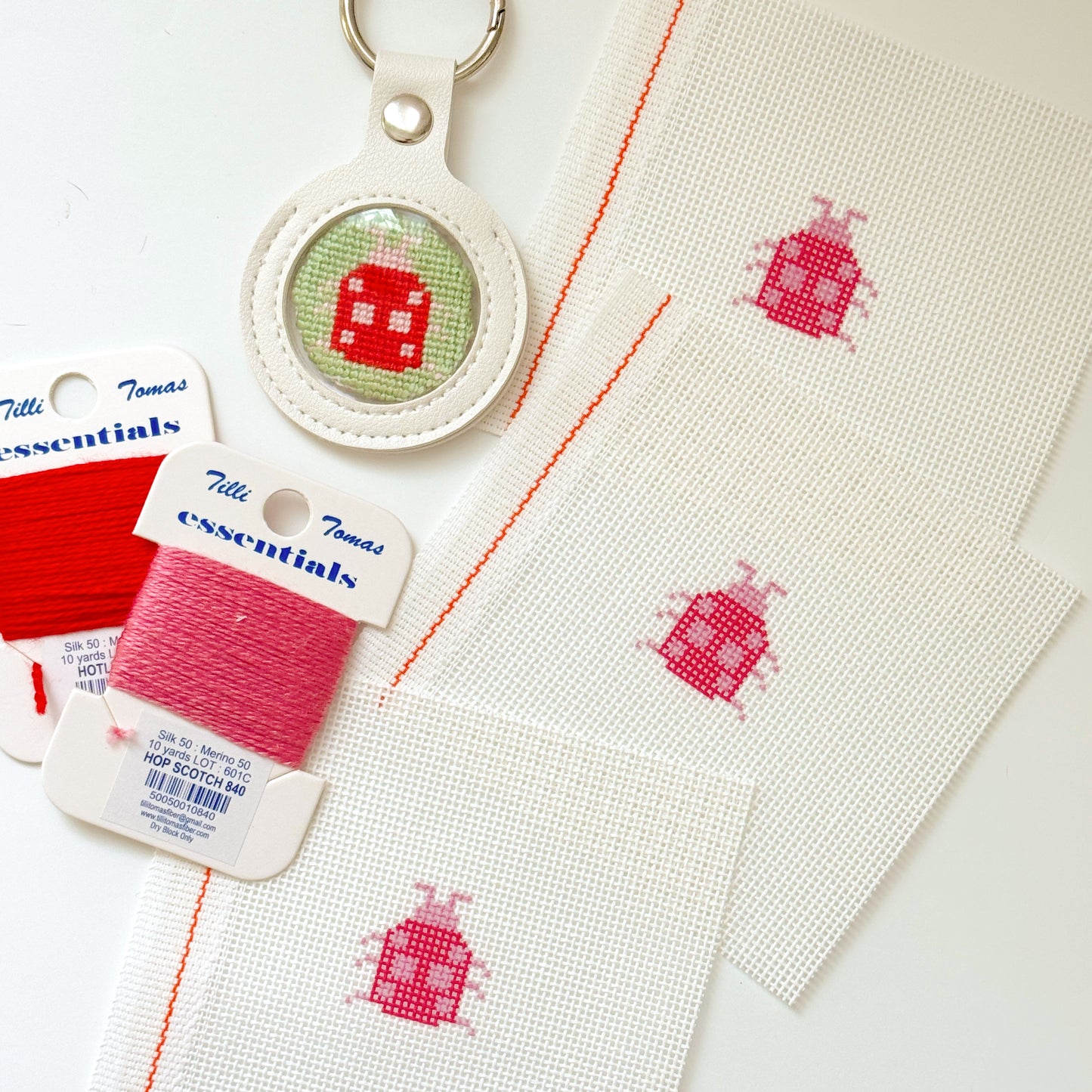 Mini Ladybug  1” Round Key Fob Needlepoint Canvas, Mini Needlepoint Canvas, Spring Needlepoint