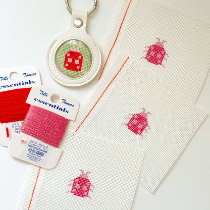 Mini Ladybug  1” Round Key Fob Needlepoint Canvas, Mini Needlepoint Canvas, Spring Needlepoint