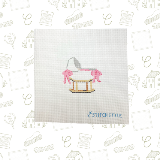 Baby Bassinet Pink Bows Needlepoint Canvas, 18 Mesh, 4x4 Design
