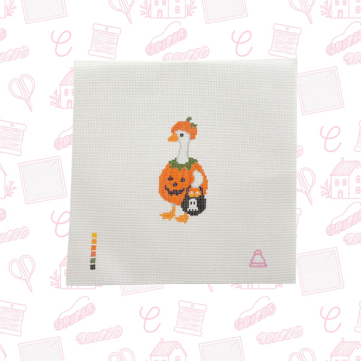 Halloween Pumpkin Goose Needlepoint Canvas, 18 Mesh, 2.5"x5" Design size