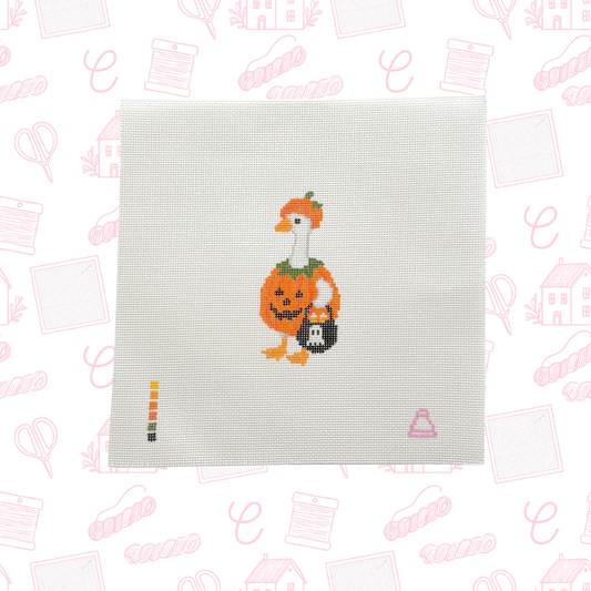 Halloween Pumpkin Goose Needlepoint Canvas, 18 Mesh, 2.5"x5" Design size
