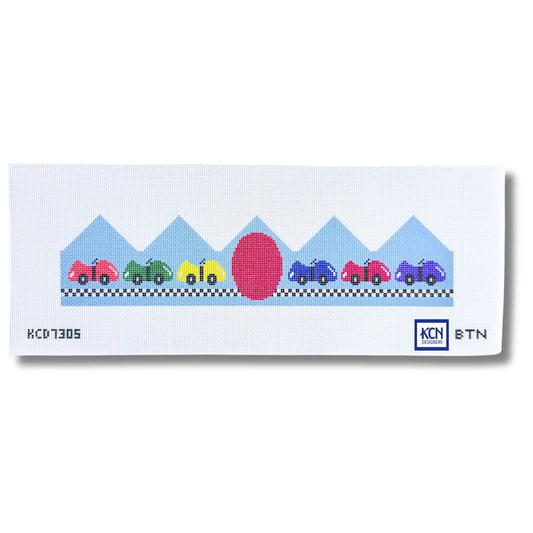 Race Car Birthday Crown Needlepoint Canvas, 13 Mesh, 15 1/2” x 3 1/2” Design