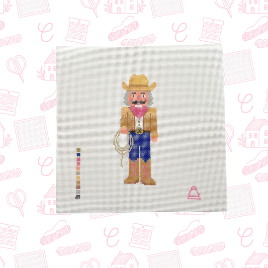 Western Cowboy Nutcracker Needlepoint Canvas, 18 Mesh, ~2"x5.5" Design Size