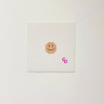 Mini 1” Round Bag Tag Insert Smile Happy Face Hand Painted Needlepoint Canvas 18 Mesh, 1x1 Design