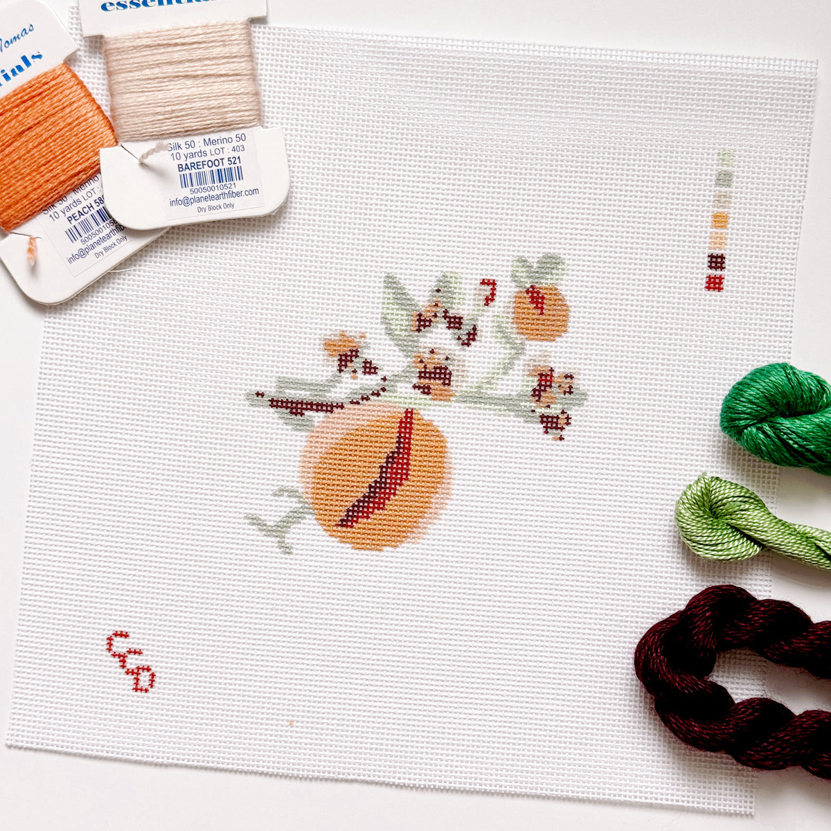 Wholesale Exclusive Peach Branch 18 Mesh Hand Painted Needlepoint Canvas 4x4"
