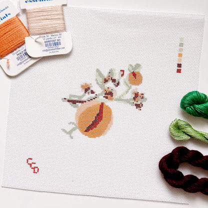 Wholesale Exclusive Peach Branch 18 Mesh Hand Painted Needlepoint Canvas 4x4"