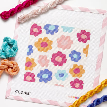 Retro Flower Pillow Needlepoint Canvas | Hand-Painted 13 Mesh | 8.5” x 8.5” Design on 12” x 12” Canvas