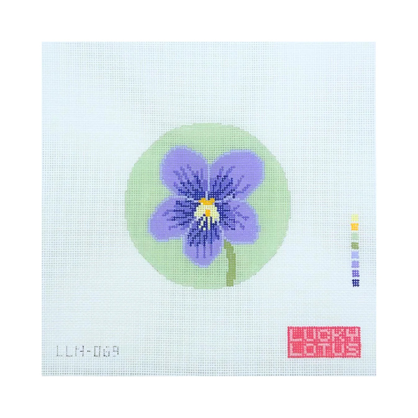 Violet Flower Round Needlepoint Canvas, 18 Mesh, Floral Round Ornament, 4" Design