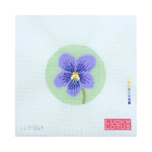 Violet Flower Round Needlepoint Canvas, 18 Mesh, Floral Round Ornament, 4" Design